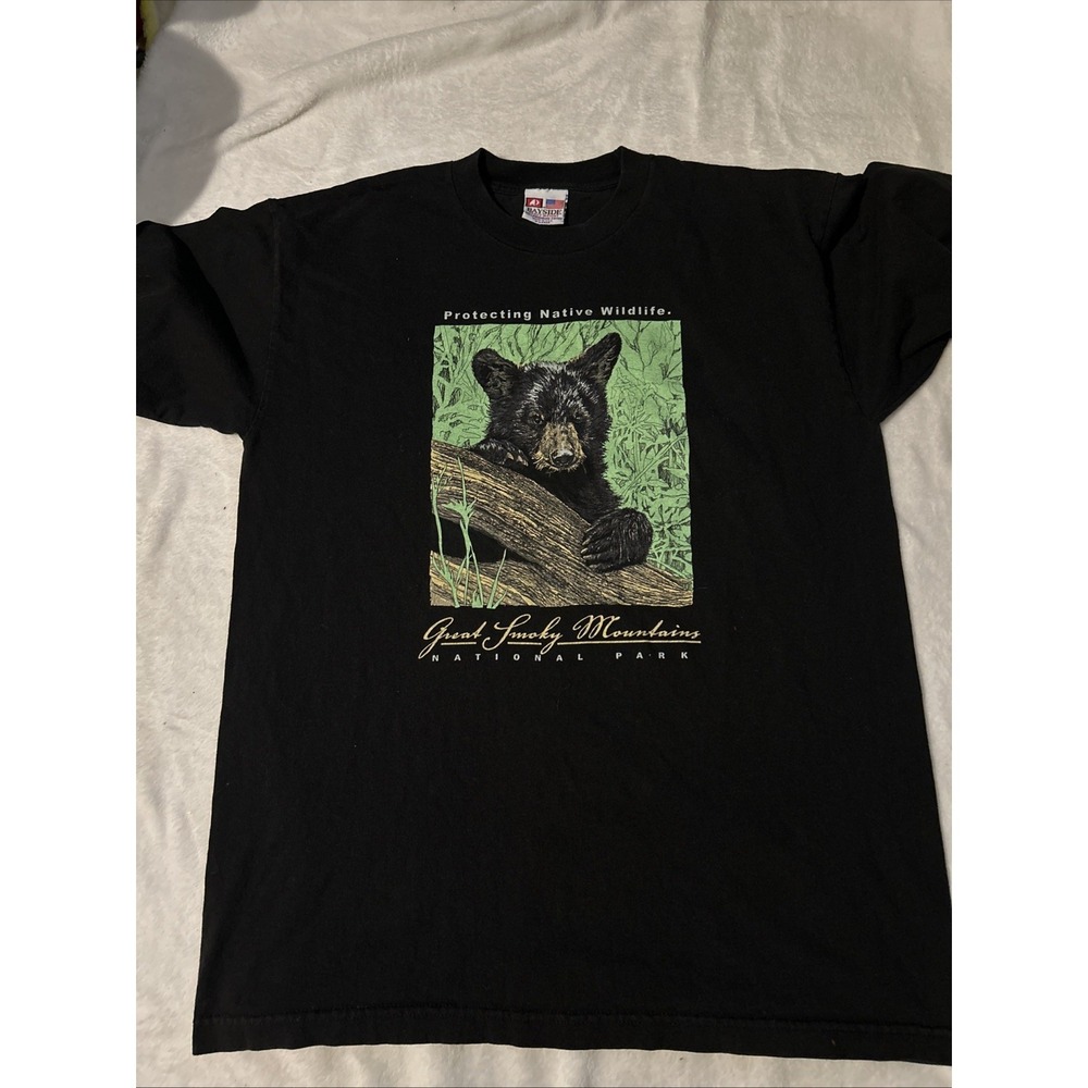 Vintage 80s  Bear Nature Smoky Mountains T-Shirt XL  Black